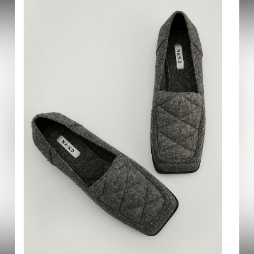 Gray Quilted Felt Loafers